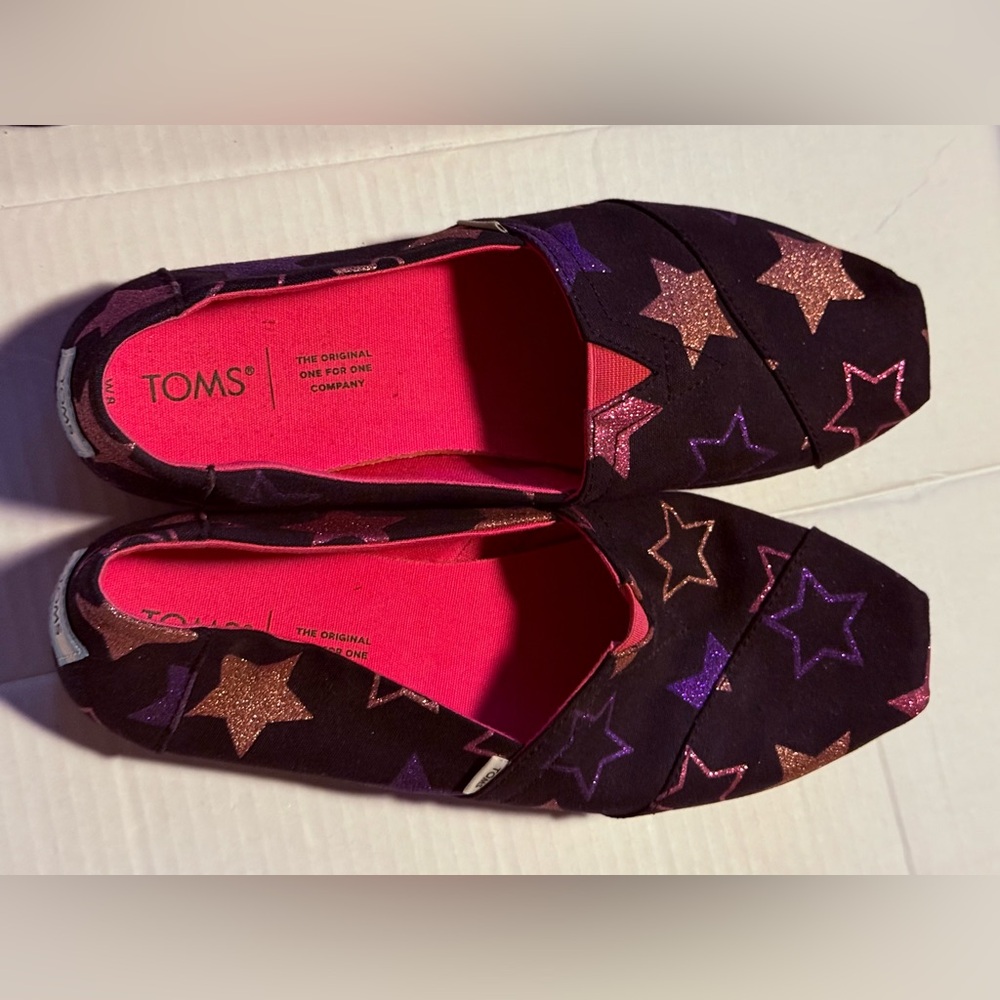 TOMS Women's Starry Slip-On Flats - Black and Purple